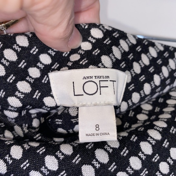LOFT Ann Taylor Skirt Women 8 Black White Geometric A Line Career Work Stretch - Picture 3 of 7